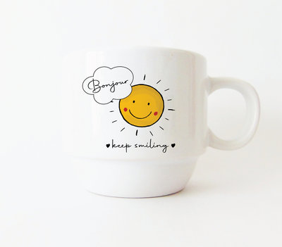 Mug personnalisé  Bonjour keep smiling, tasse personnalisée pour les amoureux , cadeau  anniversaire pour elle